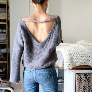 No Purls Sweater Pattern, V Back Knit Slouchy Sweater Pattern for Women, Oversized with V Neck Sizes S, M, L, XL. Easy Beginner Friendly PDF image 1