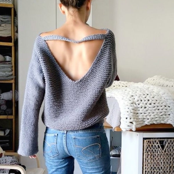 No Purls Sweater Pattern, V Back Knit Slouchy Sweater Pattern for Women, Oversized with V Neck Sizes S, M, L, XL. Easy Beginner Friendly PDF