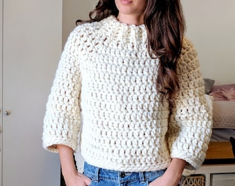 Chunky Cropped Raglan Sweater Pattern, Beginner Friendly Crochet Sweater Pattern For Women, Instant Downloadable Crocheting Instructions