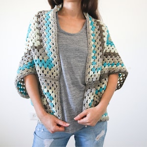 Granny Square Shrug Crochet Pattern, Beginner Crochet Shrug Pattern, Easy Crochet Cardigan Pattern, Size Inclusive Crochet Sweater Pattern