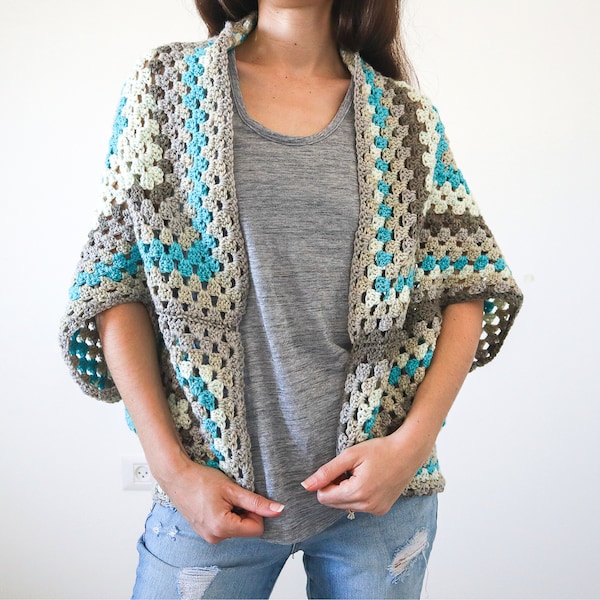 Granny Square Shrug Crochet Pattern, Beginner Crochet Shrug Pattern, Easy Crochet Cardigan Pattern, Size Inclusive Crochet Sweater Pattern