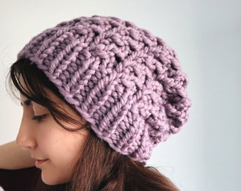 Faux Cable Knit Beanie Pattern: Super Bulky Yarn, Adult & Child Size (PDF Pattern)