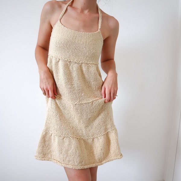 Three Tiered Dress Knitting Pattern, Knit Dress Pattern With Instructions For Women Sizes Small To Extra Large.  Knitted Summer Cover Up