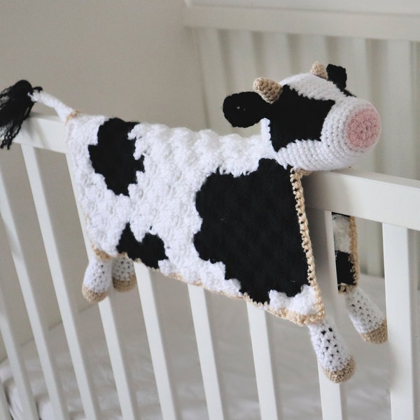 Crochet Cow Blanket Pattern, Bessie The Cow Lovey Amigurumi Pattern.  C2C Cow Print Security Blanket Traditional Lovey or Crib Draper