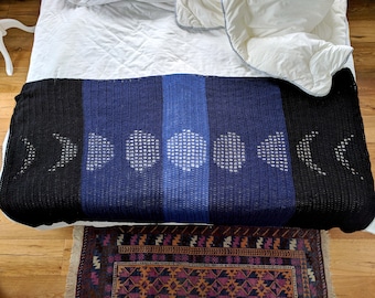 Moon Phases Blanket Crochet Pattern, Filet Crochet Instructions for Eclipse Themed Color Block Blanket, Lunar Phase Throw Crocheting PDF