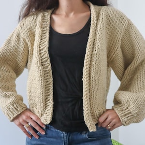 The Creative Cardigan, Chunky Knit Cardigan Pattern. Customizable design with tapered or balloon sleeves. Women's sizes from XS to 3XL