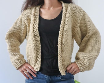 Chunky Knit Cardigan Pattern: Customizable Balloon Sleeve Design (XS-3XL) (PDF Pattern)