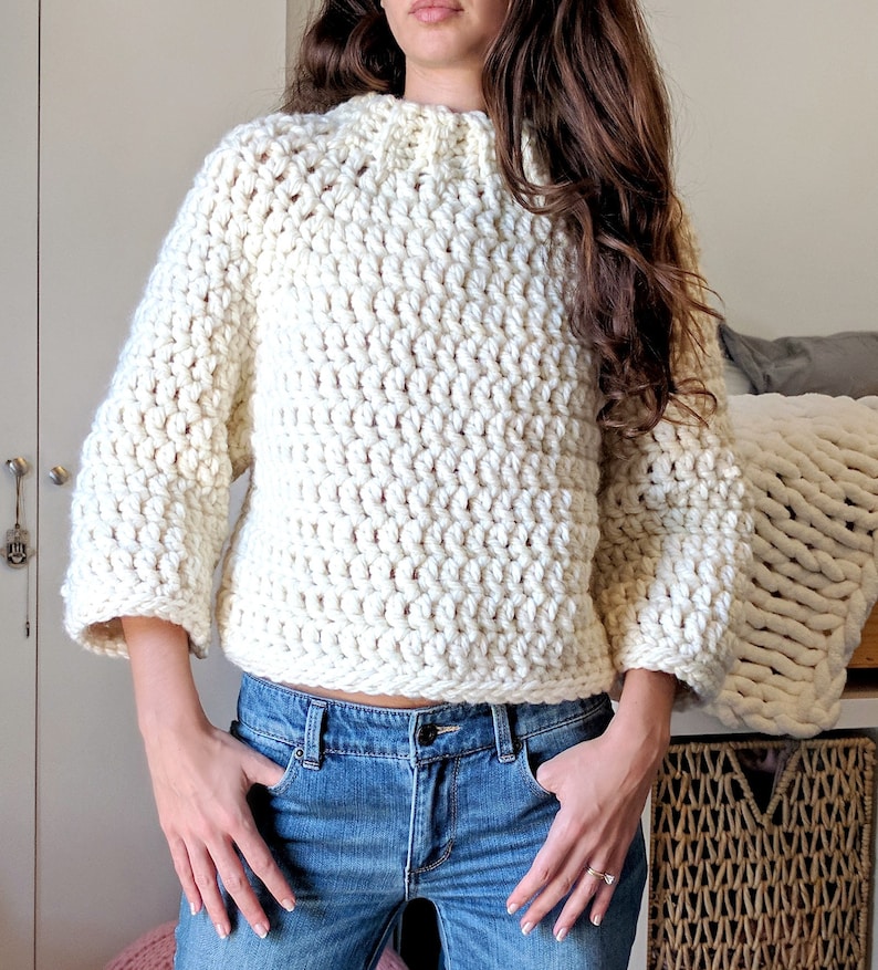 Chunky Cropped Raglan Sweater Pattern, Beginner Friendly Crochet Sweater Pattern For Women, Instant Downloadable Crocheting Instructions image 3