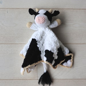 Crochet Cow Blanket Pattern, Bessie The Cow Lovey Amigurumi Pattern. C2C Cow Print Security Blanket Traditional Lovey or Crib Draper image 2