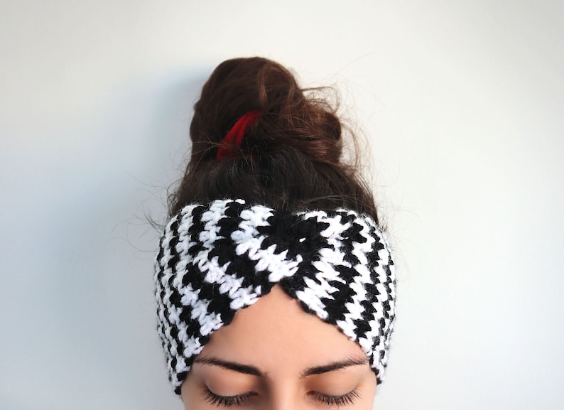 Houndstooth Twist Front Headband Pattern, Turban Twisted Crochet Ear Warmer Pattern, Tutorial Sized for Babies, Toddlers, Women, Adults image 1