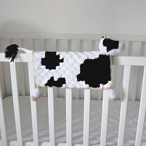 Crochet Cow Blanket Pattern, Bessie The Cow Lovey Amigurumi Pattern. C2C Cow Print Security Blanket Traditional Lovey or Crib Draper image 6