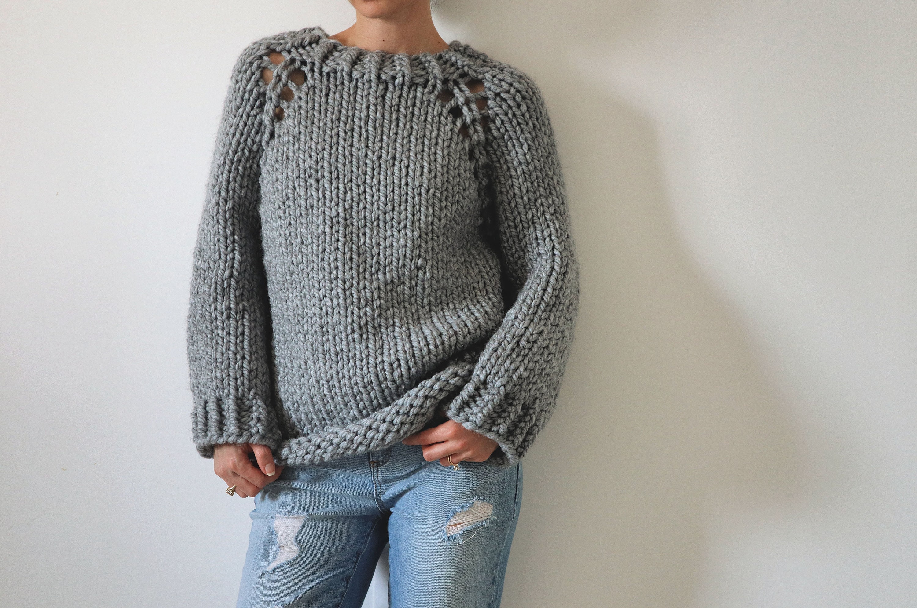 Super Chunky Raglan Knit Sweater Pattern, Top Down Knitted Super Chunky Raglan Knit Sweater Pattern, Top Down Knitted