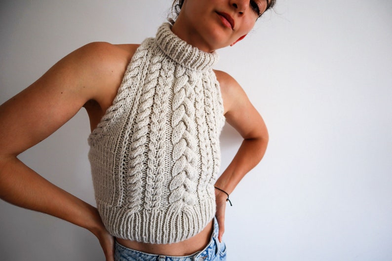 Copious Cables Cable Knit Halter Top Pattern, Knitting Pattern for Open Back Crop Top w/ Instructions for XS, S/M, L/XL, 2XL image 2
