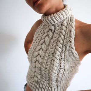Copious Cables Cable Knit Halter Top Pattern, Knitting Pattern for Open Back Crop Top w/ Instructions for XS, S/M, L/XL, 2XL image 3