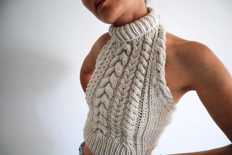 Copious Cables Cable Knit Halter Top Pattern, Knitting Pattern for Open Back Crop Top w/ Instructions for XS, S/M, L/XL, 2XL image 3