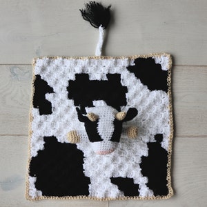 Crochet Cow Blanket Pattern, Bessie The Cow Lovey Amigurumi Pattern. C2C Cow Print Security Blanket Traditional Lovey or Crib Draper image 4