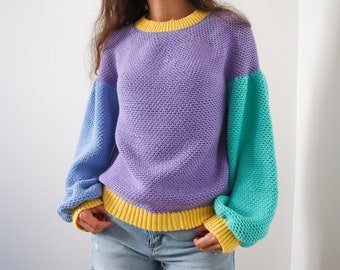 The Better Sweater DK Weight Crochet Pattern - Light Yarn, Balloon Sleeve Sweater Pattern, Bottom Up Crocheted Jumper for Women and Kids