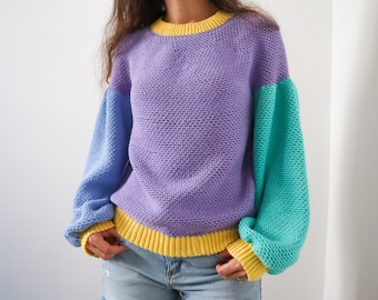 The Better Sweater DK Weight Crochet Pattern - Light Yarn, Balloon Sleeve Sweater Pattern, Bottom Up Crocheted Jumper for Women and Kids