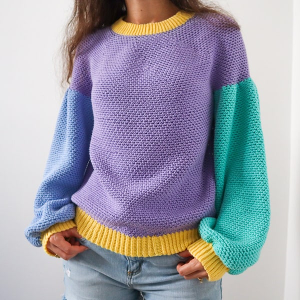 The Better Sweater DK Weight Crochet Pattern - Light Yarn, Balloon Sleeve Sweater Pattern, Bottom Up Crocheted Jumper for Women and Kids