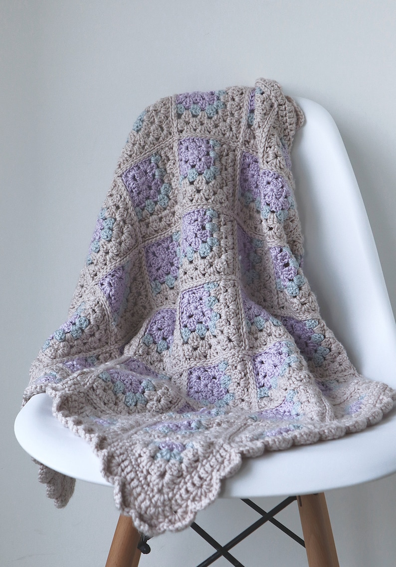 Crochet Baby Blanket Pattern, Modern Mitered Granny Square Blanket, Crocheted Shell Border. Includes Chart, Diagram and Written Instructions image 4