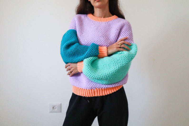 The Better Sweater Worsted Yarn Weight Crochet Pattern, Balloon Sleeve Sweater Pattern, Bottom Up Crocheted Jumper in Kids and Women's Sizes image 6