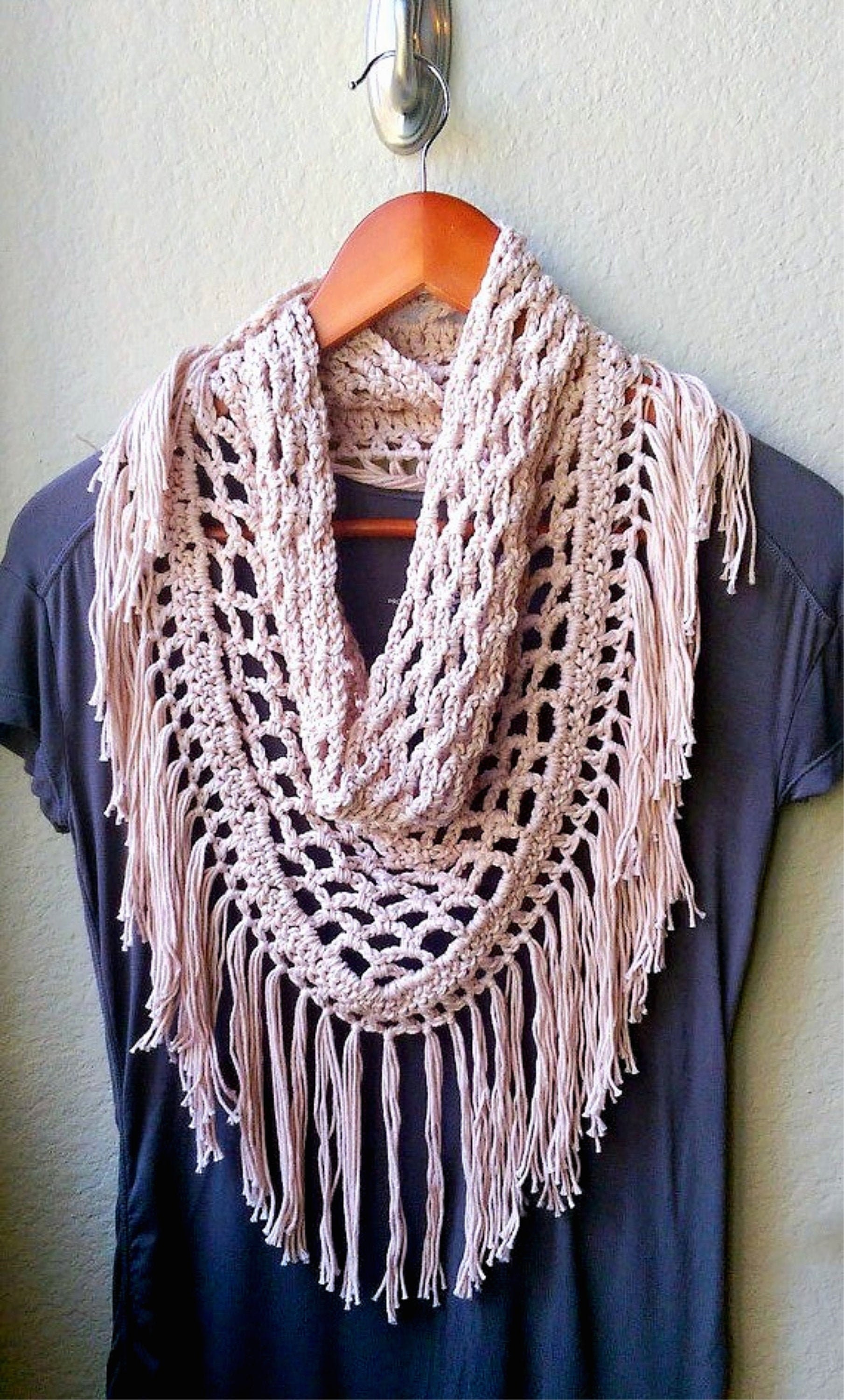 Crochet Boho Triangle Scarf Pattern, Fringe Mesh Scarf (PDF 