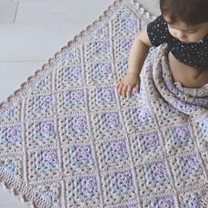 Crochet Baby Blanket Pattern, Modern Mitered Granny Square Blanket, Crocheted Shell Border. Includes Chart, Diagram and Written Instructions image 2