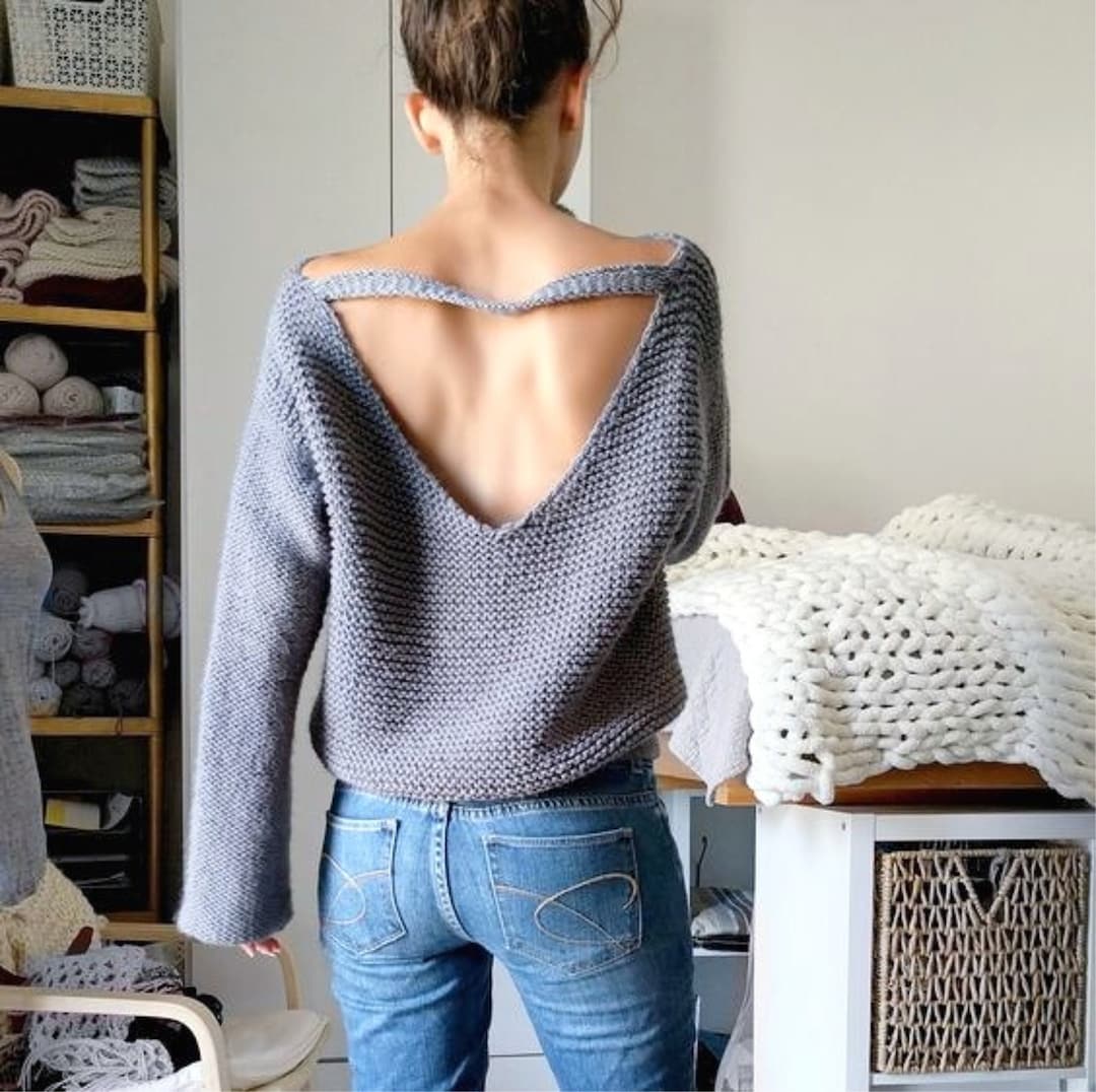 トップス NKNIT pattern pullover sweat 130size No Purls Sweater Pattern, V Back Knit Slouchy Sweater