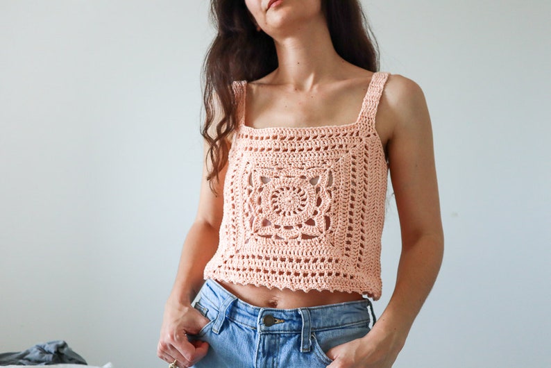 Willow Granny Square Tank Top, Crochet Top Pattern, Easy Crocheted Granny Square Motif, Boho Crop Top Crocheting Pattern, Womens Sizes image 2