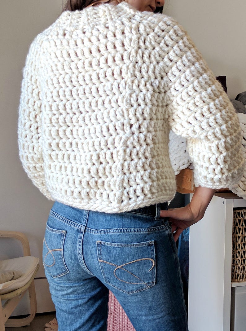 Patrón de suéter raglán recortado grueso, patrón de suéter de ganchillo para principiantes para mujeres, instrucciones de crochet descargables instantáneas imagen 5