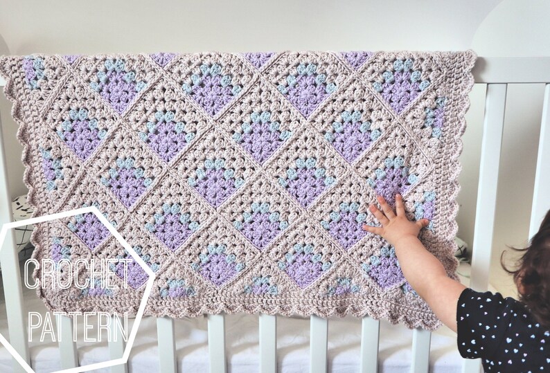 Crochet Baby Blanket Pattern, Modern Mitered Granny Square Blanket, Crocheted Shell Border. Includes Chart, Diagram and Written Instructions image 8