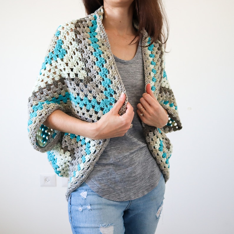 Granny Square Shrug Crochet Pattern, Beginner Crochet Shrug Pattern, Easy Crochet Cardigan Pattern, Size Inclusive Crochet Sweater Pattern image 5