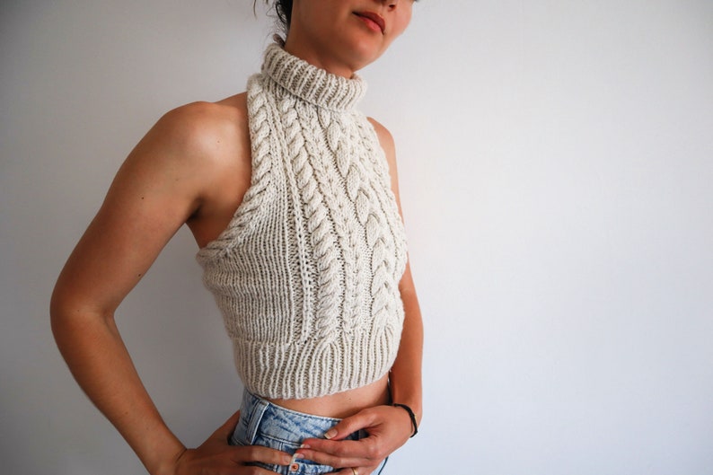 Copious Cables Cable Knit Halter Top Pattern, Knitting Pattern for Open Back Crop Top w/ Instructions for XS, S/M, L/XL, 2XL image 6