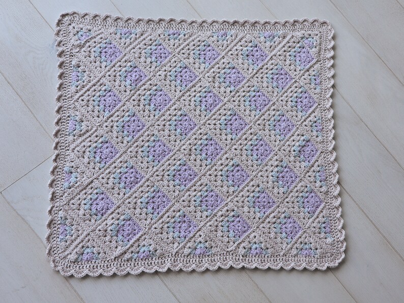 Crochet Baby Blanket Pattern, Modern Mitered Granny Square Blanket, Crocheted Shell Border. Includes Chart, Diagram and Written Instructions image 6