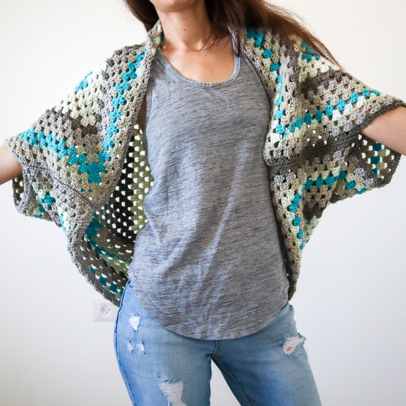 Granny Square Shrug Crochet Pattern, Beginner Crochet Shrug Pattern, Easy Crochet Cardigan Pattern, Size Inclusive Crochet Sweater Pattern image 8