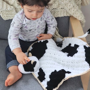 Crochet Cow Blanket Pattern, Bessie The Cow Lovey Amigurumi Pattern. C2C Cow Print Security Blanket Traditional Lovey or Crib Draper image 8