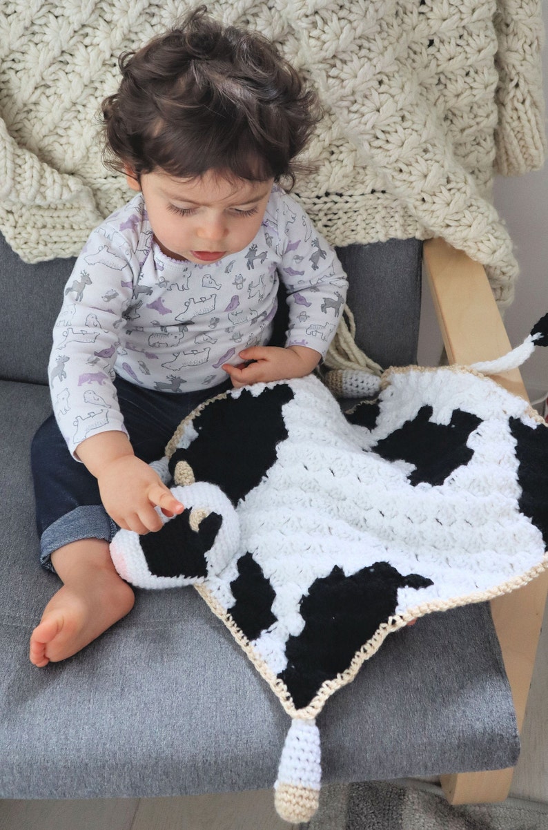 Crochet Cow Blanket Pattern, Bessie The Cow Lovey Amigurumi Pattern. C2C Cow Print Security Blanket Traditional Lovey or Crib Draper image 8
