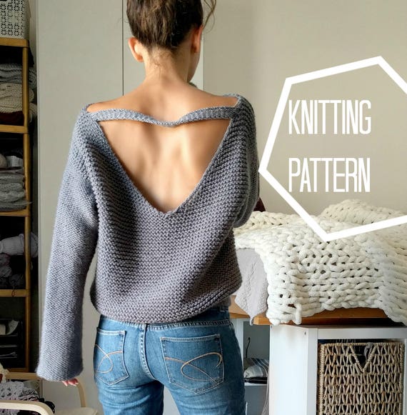 No Purls Sweater Pattern ONLY, V Back Knit Sweater Pattern, Slouchy Sweater Knitting Patterns, Oversized Sweater, Knit V Neck Sweater, PDF
