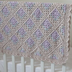 Crochet Baby Blanket Pattern, Modern Mitered Granny Square Blanket, Crocheted Shell Border. Includes Chart, Diagram and Written Instructions image 3