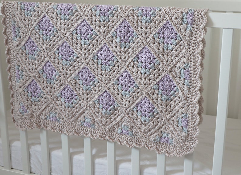 Crochet Baby Blanket Pattern, Modern Mitered Granny Square Blanket, Crocheted Shell Border. Includes Chart, Diagram and Written Instructions image 3