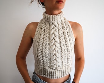 Copious Cables - Cable Knit Halter Top Pattern: Open-Back Sleeveless Crop Knitting Pattern, XS–2XL