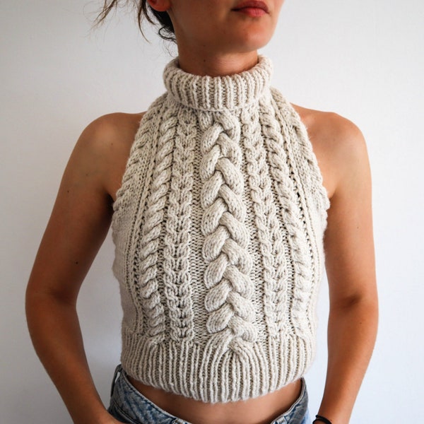 Copious Cables - Cable Knit Halter Top Pattern, Knitting Pattern for Open Back Crop Top w/ Instructions for XS, S/M, L/XL, 2XL