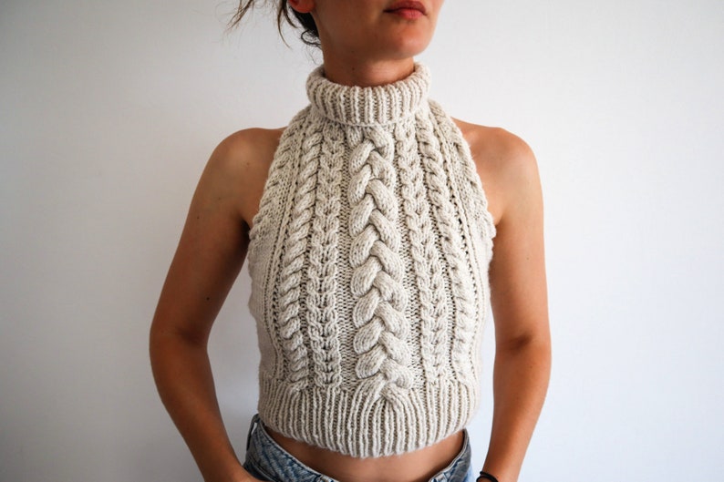 Copious Cables Cable Knit Halter Top Pattern, Knitting Pattern for Open Back Crop Top w/ Instructions for XS, S/M, L/XL, 2XL image 1