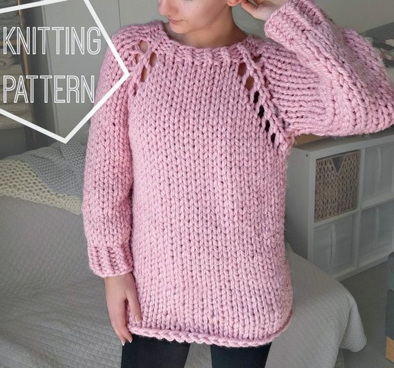 Chunky Knit Sweater Pattern Top Down Raglan Sweater Pattern Super Chunky Knitting Pattern Oversized Knit Sweater Pattern Download Only