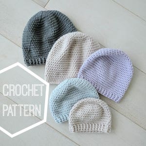 Perfect Simple Crochet Beanie Pattern, Instructions for Baby, Kids and Adults Sizes, Crocheted Hat Pattern for Women, Girls and Men. Unisex image 9