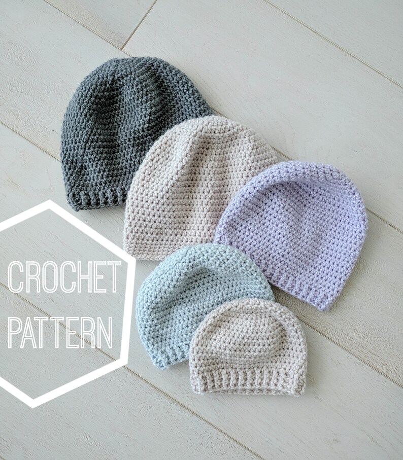 Perfect Simple Crochet Beanie Pattern, Instructions for Baby, Kids and Adults Sizes, Crocheted Hat Pattern for Women, Girls and Men. Unisex image 9