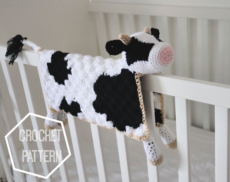 Crochet Cow Blanket Pattern, Bessie The Cow Lovey Amigurumi Pattern. C2C Cow Print Security Blanket Traditional Lovey or Crib Draper image 10