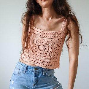 Willow Granny Square Tank Top, Crochet Top Pattern, Easy Crocheted Granny Square Motif, Boho Crop Top Crocheting Pattern, Womens Sizes image 1