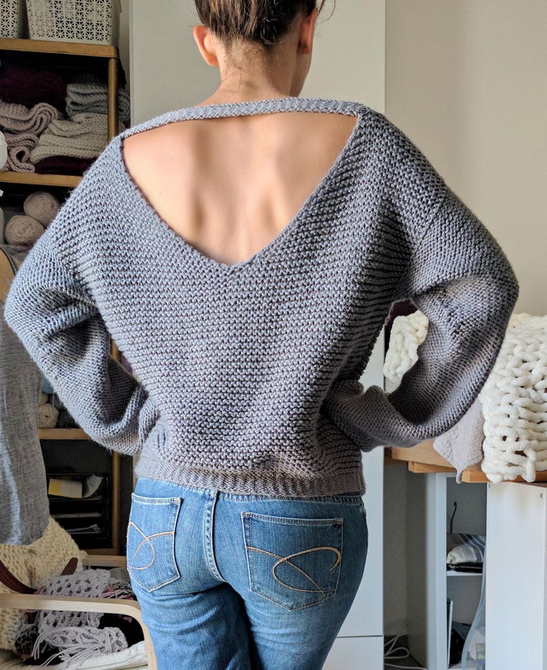 No Purls Sweater Pattern, V Back Knit Slouchy Sweater Pattern for Women, Oversized with V Neck Sizes S, M, L, XL. Easy Beginner Friendly PDF image 5