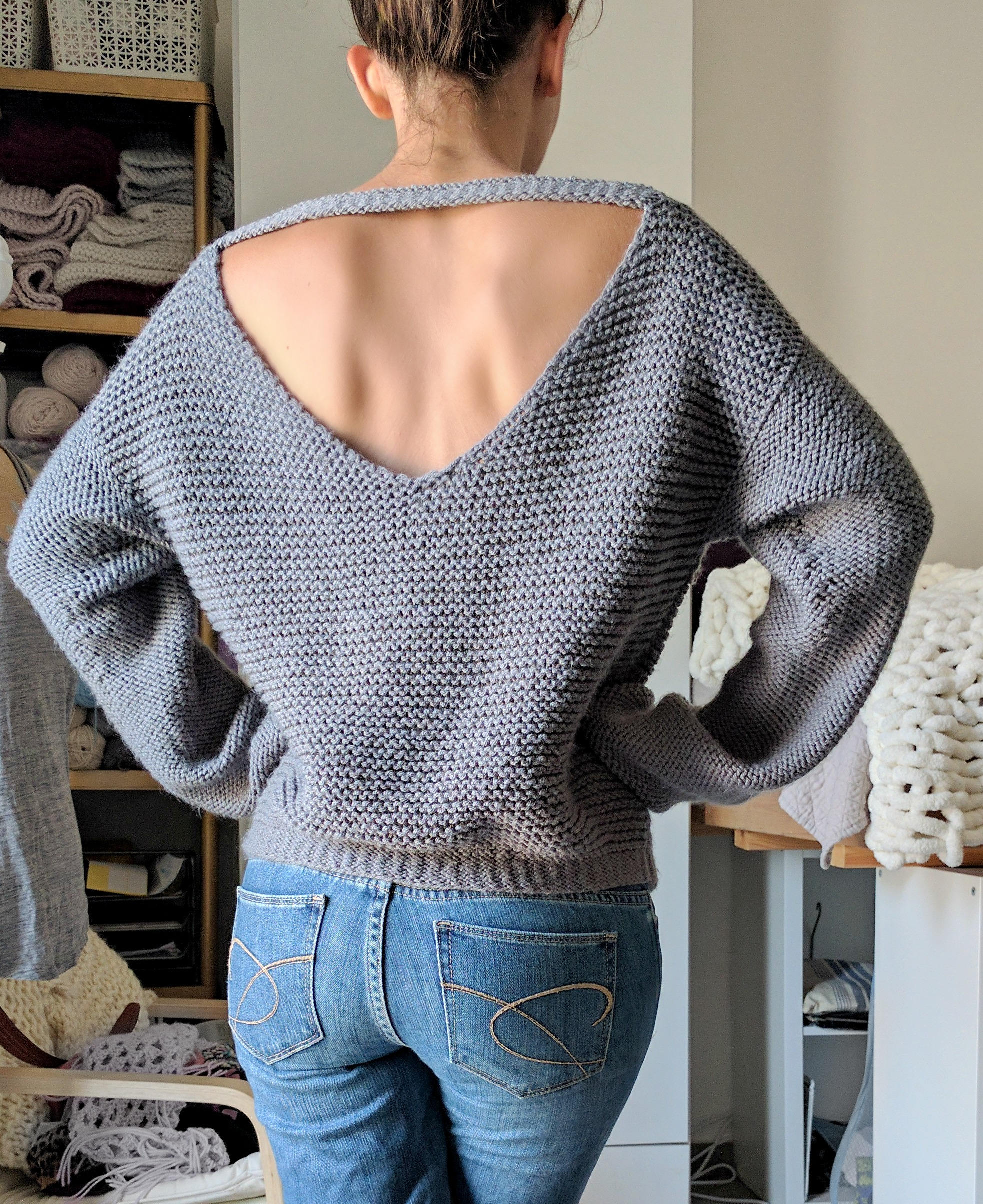 No Purls Sweater Pattern V Back Knit 